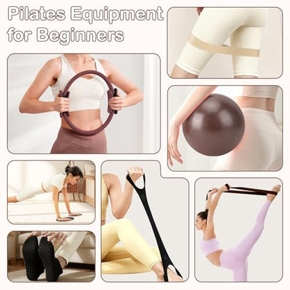 Hoedia Pilates Kit for Women, Pilates Equipment Ring and Ball Set - color: Brown