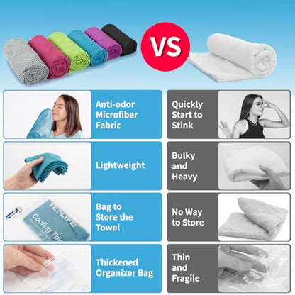 YESLIFE 6-Pack Cooling Towels (40"x 12"), Cooling Neck Wraps, Ice Towel - color: Grey, Pink, Green, Blue, Black, Purple