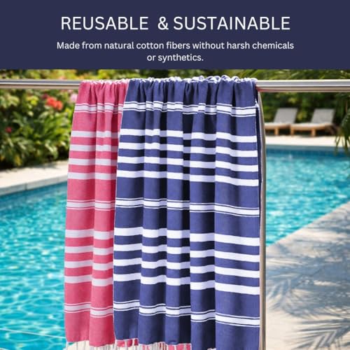 WeWove Turkish Peshtemal Beach Towels Large 39x70 Inch Set of 2-100% Cotton Soft Quick-Drying Absorbent Washable - Versatile for Beach Bath Pool Spa Picnic Travel - Turkish Towels Blue Pink - color: Blue Pink