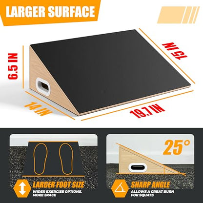 Slant Board, 19.7" Wide Calf Stretcher Slant Board for Calf Stretching, Squats, Knees Over Toes, Weightlifting, and Fitness, 6.5” Height for Deeper Squats & More Muscle Activation