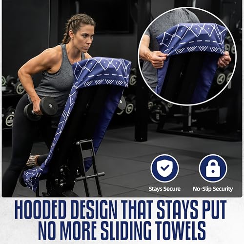 CHEEKY WINX Hooded Microfiber Gym Towel – Highly Absorbent Car Seat Towel with Carry Bag – Double-Sided Sweat Towel, Reversible, Quick Dry & Sand-Resistant Fabric, Aztech Blue, 130 x 60cm - color: Aztec Blue