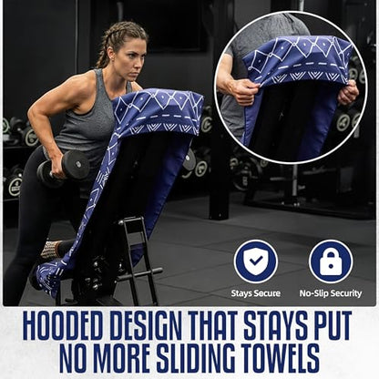 CHEEKY WINX Hooded Microfiber Gym Towel – Highly Absorbent Car Seat Towel with Carry Bag – Double-Sided Sweat Towel, Reversible, Quick Dry & Sand-Resistant Fabric, Aztech Blue, 130 x 60cm - color: Aztec Blue
