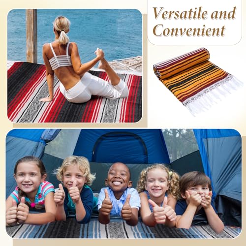 Preboun 10 Pieces Mexican Blanket Bulk Authentic Woven Yoga Blanket Large Picnic Camping Rug Colorful Striped Serape for Beach Outdoor Grass Car Home(Mixed Color)