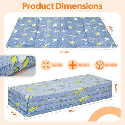 MeMoreCool Kids Floor Mattress, 48x72 Inch Foldable Play Mat, Rocket - color: Denim Rocket