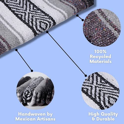 El Paso Designs Mexican Yoga Blanket – Colorful Falsa Serape Throw for Yoga, Beach, Picnic, Saddle, or Home Décor – Soft Woven Boho Blanket (Black and Gray) - color: Black and Gray