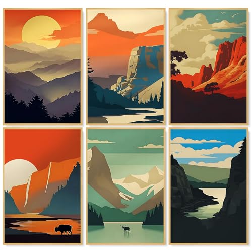 6 Pack Paint by Numbers Kit for Adults, National Park Canvas Painting Set | 8x12 Inch, DIY Acrylic Painting Craft Kit for Beginners without Frame, Relaxing Creative Hobby, Home Wall Decor, Gift - color: Park-1