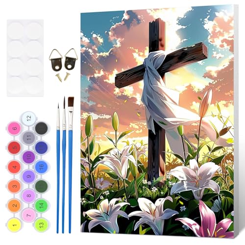 HEIBAGO Landscape Framed Paint by Numbers Kit Cross for Adults, Paint by Numbers for Adults Beginner, Adult Paint by Number Kits on Canvas, DIY Painting by Numbers for Gift Home Wall Decor 8 x 12 Inch - color: Cross-1