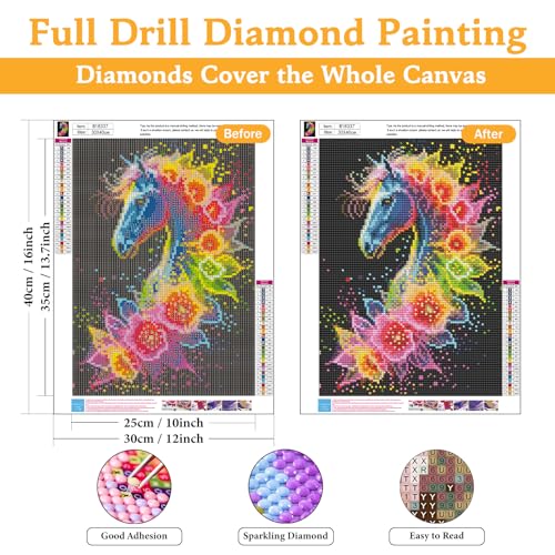 Okarina Diamond Art Kits for Adults & Beginners, Horse Diamond Painting Kit | 5D Full Drill Gem Art with Animal, Round Diamond Dots, Home Wall Decor & Gift, 12 x 16 Inch - color: HMDPUS-26104