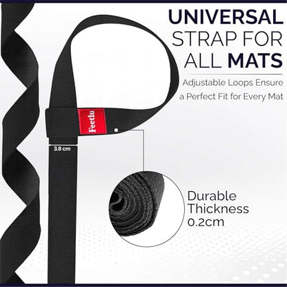 Yoga Mat Straps 2 in 1 - Cotton - Adjustable anti-slip straps for yoga, pilates, stretching, for carrying mats - color: Black