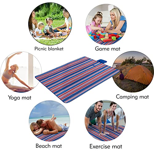 Beach Blanket Picnic Mat Outdoor Picnic Blanket Extra Large Sand Proof Waterproof Portable Beach Chair Mat for Adult Camping Hiking Travel Park Law Grass - color: Red Blue Lines