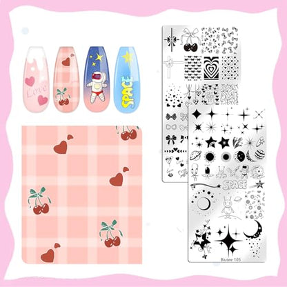 Biutee 12PCS Nail Stamping Plate Set 8PCS Stamping Nail Gel Polish | Nail Art Stamp Plates with Nail Stamper and Scraper, Butterfly Leaves Bow Design Nail Stamping Kit with Storage Bag - color: 24 Piece Set
