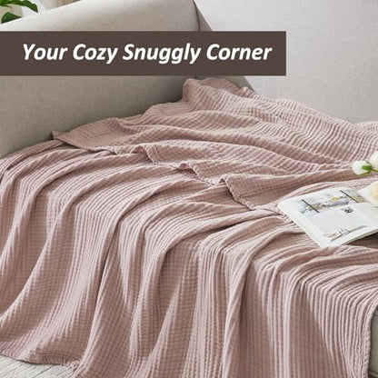 EMME Cotton Muslin Large Throw Blanket Couch Breathable Gauze Soft Lightweight Bed Blankets Adults (Heather Dusty Pink, 50"x70") - color: 06 - Dusty Pink, size: Large Throw (50" X 70")