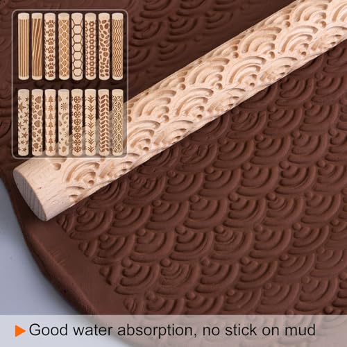 HARFINGTON Wood Clay Roller 4" Heart Pattern Rolling Pins Wood Rollers Pottery Tools Wood Grain Texture Rollers for Clay Baking Dough Playdough DIY - style: Heart