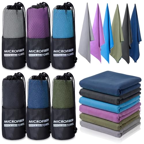 Mindsoft 6 Pack Large Microfiber Gym Towels, 47" x 20" Quick Dry Sweat Towels Super Absorbent Soft Fast Drying Towel Lightweight Towel for Workout, Camping, Backpacking, Beach, Swimming(Fashionable) - color: Fashionable