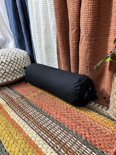 Cotton Round Bolster Pillow Cover – 16 by 6 Inch | Pack of 2 | Soft, Machine Washable Neck Roll Case for Yoga & Spa Use (Black) - color: Black, size: 16" x 6" (Pack of 2)