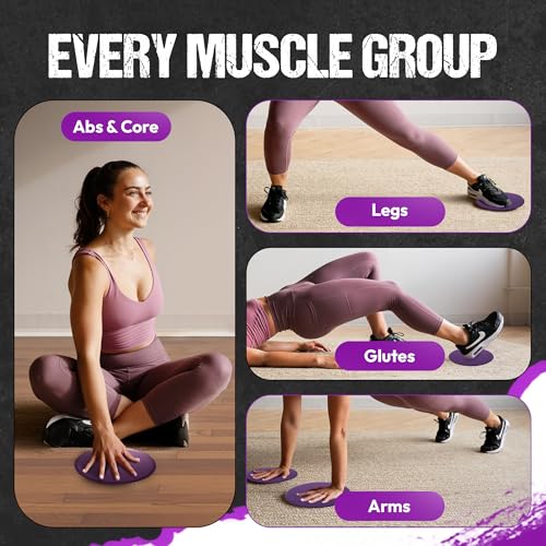 Gliding 9” Sliders for Working Out on Any Floor, 1 Pair + 4 Videos - color: Purple