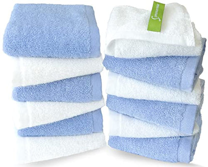 Washcloths 12 Pack 13" x 13" - Soft Wash Cloths for Your Face Towel, Wash Cloths for Your Body (White+Blue) - color: White+blue
