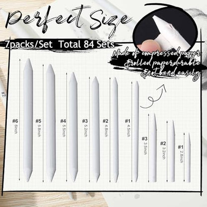 Fulmoon 84 Pcs Blending Stump and Tortillion Set Paper Art Blenders for Drawing Sketch Shading Pencil Oil Pastel Blender Tools Drawing Supplies for Artists Students and Beginners (Assorted) - style: Assorted