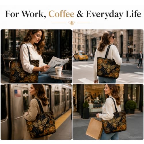 Quilted Tote Bag 2 Pack, Women's Tote Handbags for Work Travel - color: Vintage Black Bee