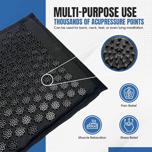 Acupressure Mat and Pillow Set, Mat with HIPS Spikes for Back/Neck Pain Relief, Sciatic, Headache, Stress and Muscle Relaxation