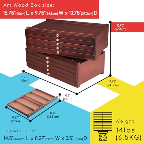 MEEDEN Art Supply Storage Box: 10 Drawers Pencil Organizer Craft Storage | Beech Wood Multifunctional Organizer Box with Compartments for Pastels, Colored Pencils, Pens, Makeup Brushes-Deep Walnut - size: 10 Layer Drawers