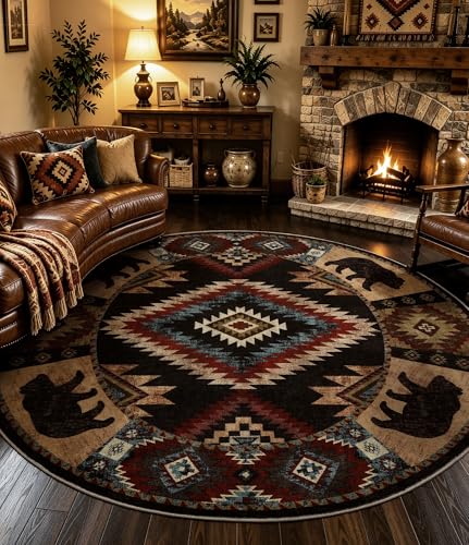 YIHOUSE Washable Western Cabin Round Rug, 6ft - color: Bear, size: 6' (Round)