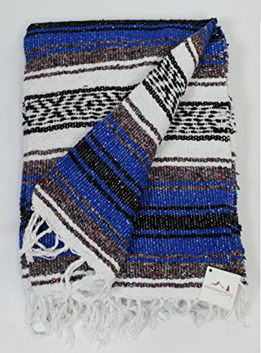 Open Road Goods Blue Mexican Blanket - Authentic Serape Falsa Blanket - Handmade - color: Blue