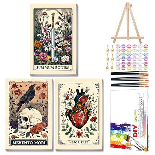 Mandun Tarot Paint by Numbers Kit for Adults, 3 Pack, 7.8x11.8 inch | DIY Painting Kits Crafts for Adults, Relieve Stress, Frame Canvas, Wooden Easel, Gift Box, Home Wall Decor - color: 3 Pack Tarot02