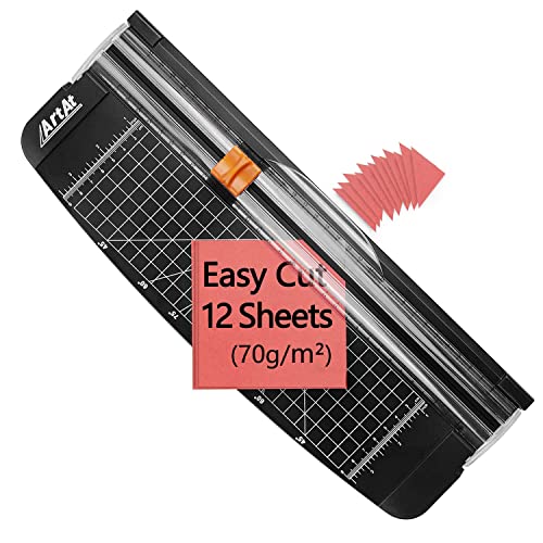 ArtAt 12-Inch Paper Cutter with Auto-Retractable Blade A4 Portable Trimmer | Inch/cm dual dcale precise measurement & cutting for cardstock, photos, crafts, gift cards, coupons, kraft labels