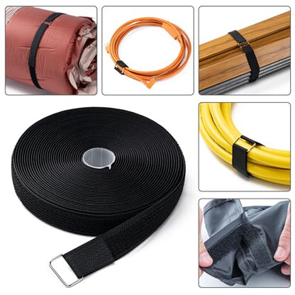 1" x16Ft Hook and Loop Straps with 25 Metal Buckles，Black - color: Black, size: 1"×16ft Metal Buckle