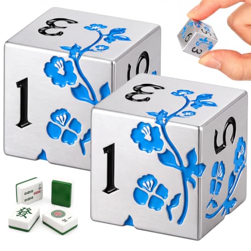 2 Pcs Mahjong Dice Metal, Modern, Silver Blue | D6 Mah Jong Dice,Standard Size Mahjong Dice, Durable Material, Replacement for Lost Dice, Board Game Mahjong Supplies - color: Silver Blue, size: Modern