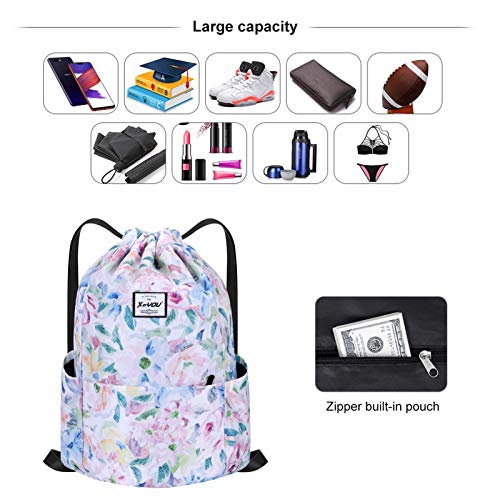 XEYOU Drawstring Backpack Bag Sport Gym Sackpack Beach Cinch Bag | Lightweight Swimming Bag, Water-Resistant Fabric, Travel Daypack for Women and Men - color: Oil Painting Flowers