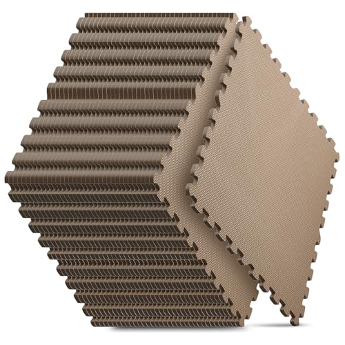 36 Pack 144 sqft Home Gym Mat, Puzzle Exercise Mat, EVA Interlocking Foam Floor Tiles for Home Workout Equipment and Kids' Play Areas -, 24 in x 24 in x ½ in, Brown 36 Tiles - color: Brown, size: 36 Pack(144 SF)