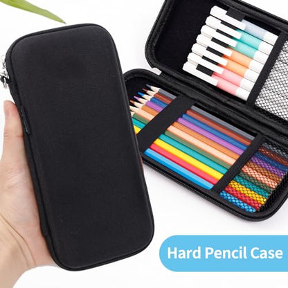 Upgraded Hard Pencil Case Box for Adults,Durable Pen Carrying Case with Zipper-Black - color: Black