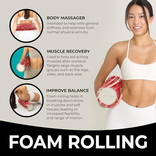 Oceanfoam Tidal Roller - Red Marbled - Muscle Massage Foam Roller for Back Pain & Stretching - Firm and Ergonomic Wide Wave Textured - Yoga, Athletics, & Wellness - Full Size, 20" x 5" - color: Red Marbled