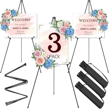 AROIC 63" Easel Stand for Display, 3 Pack Portable Foldable Metal Easel | Easels for Signs Wedding Logos ,Arts, Painting,Adjustable Floor Easels with 3 Storage Bag - style: 3P