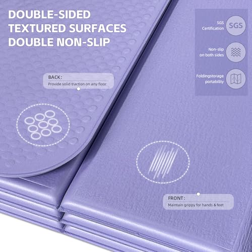 LVME Foldable Yoga Mat, Extra Thick 10mm, 76"x26"Extra Long - color: Lilac