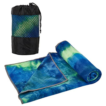 Yoga Towels, Non Slip Hot Yoga Mat Towel with Grip Dots,Super-Absorbent Soft Microfiber Yoga Blanket for Pilates, Fitness and Workout 72inch x 24inch - color: Green+blue