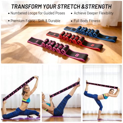 3PCS Stretch Strap,Fitness Resistance Band for Stretching and Yoga | Number Stretch Resistance Band,8-Section Elastic Stretching Strap, Clear Markings For Exercise,Physical Therapy,Pilates,Dance