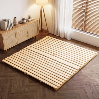 Floor Bed Frame, Foldable Japanese Tatami Bed Frame for Futon Mattress | Solid Wood Slats , Breathable, Moisture-Proof, Bed Plate for Floor Sleeping Bedding, Standard King: 80" X 76" - size: King: 80" X 76"
