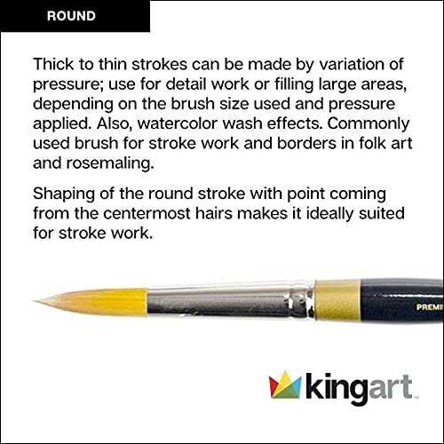 KINGART Premium Original Gold 9000-3 Round Series Artist Brush, Golden Taklon Synthetic Hair, Short Handle, for Acrylic, Watercolor, Oil and Gouache Painting, Size 3 - size: 3