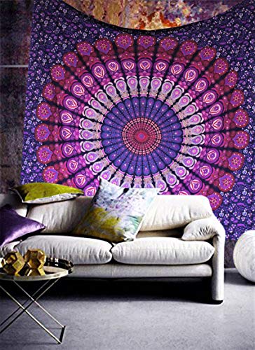 raajsee Purple Tapestry- Best Mandala Wall Hanging- Bedding Tapestry For Bedroom Aesthetic-Size TWIN 140 X 210 CMS - color: Purple, size: 82"L x 52"W