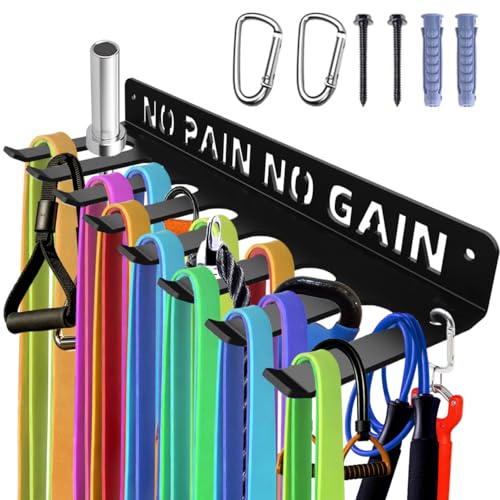 Home Gym Accessories Organization Storage Rack Equipment For Home 8 Hook Wall Hanger Display Gear Barbells Resistance Bands Jump Ropes Lifting Belt Hanger Accessories Hardware Included - color: No Pain No Gain M