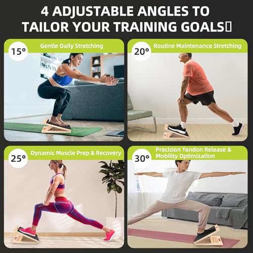 Reinforced Wood Slant Board, Adjustable Calf Stretcher with 15-30° Incline for Plantar Fasciitis Relief, Achilles Tendon Stretch, and Home Exercise Mobility,250LBS Capacity (Standard Version(15°–30°))