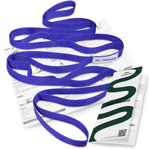 Trideer Stretching Strap with Loops & Leg Lifter, Non-Elastic PT Strap | Leg Lifter Mobility Aid, Non-Elastic PT Stretching Strap, Multi-Loop Grip Control, Home Recovery Support - color: Deep Blue