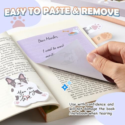 Hommie Cute Sticky Notes, Dog Sticky Notes Set Planner Dividers Self-Stick Notes Pads Animal Divider Tabs Bundle Writing Memo for Dog Lovers Home Office School Supplies - color: Dog(purple Background)