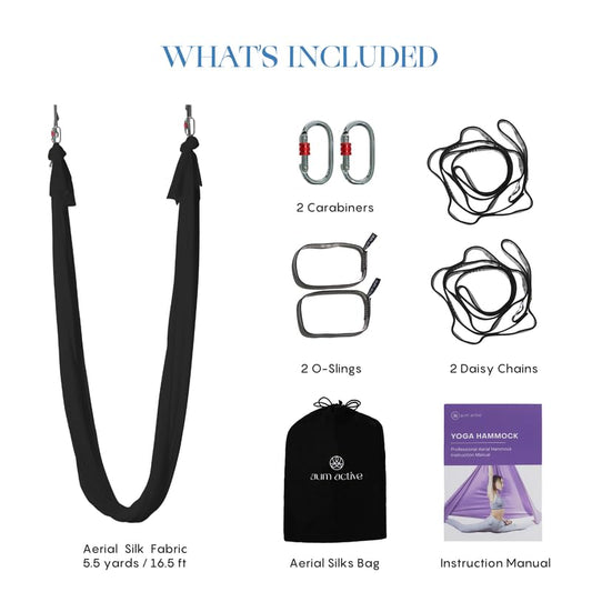 Aerial Yoga Hammock Swing, 4.5 Yards, Aerial Silks with Hardware - color: Black, size: 5.5 yards