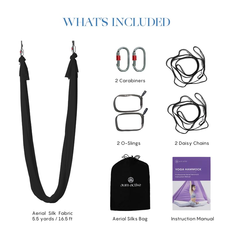 Aerial Yoga Hammock Swing, 4.5 Yards, Aerial Silks with Hardware - color: Black, size: 5.5 yards