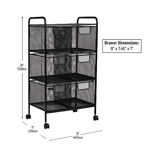 Mind Reader Multipurpose Rolling Cart with Drawers, Office Storage Organizer, Utility Cart, Metal Mesh, Black - style: 6-Drawers