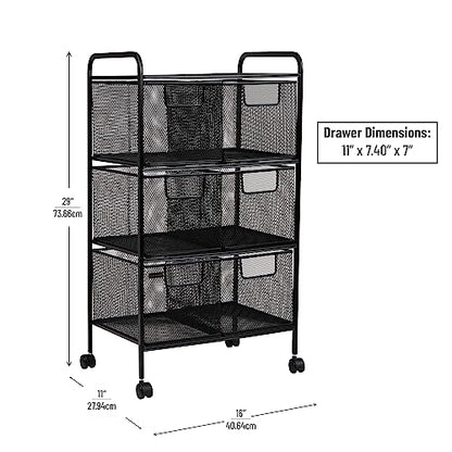 Mind Reader Multipurpose Rolling Cart with Drawers, Office Storage Organizer, Utility Cart, Metal Mesh, Black - style: 6-Drawers